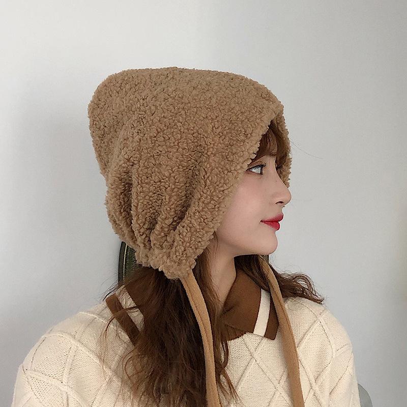 

Lamb Velvet Earmuffs Hat Women2020 New Autumn and Winter Korean Version Plus Velvet Thickening Warm Casual Lei Feng Hat Cap, Grass green 1-31