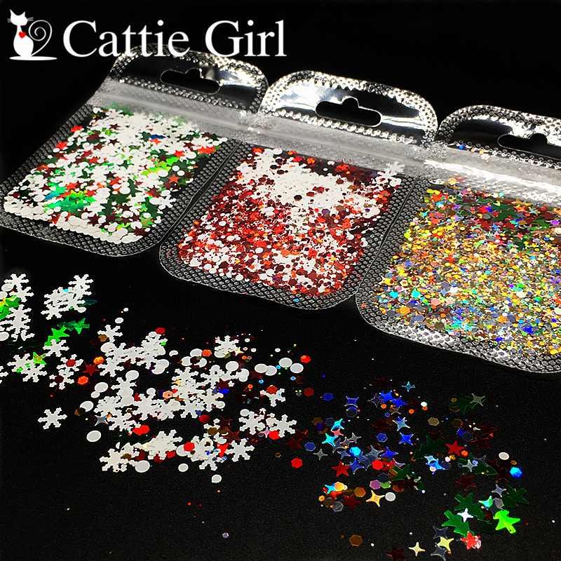 

2 bags Christmas Nail Decorations Holographic Charms Design Snowflakes Shape Accessories Winter Manicure Xmas Tree Laser Sequins