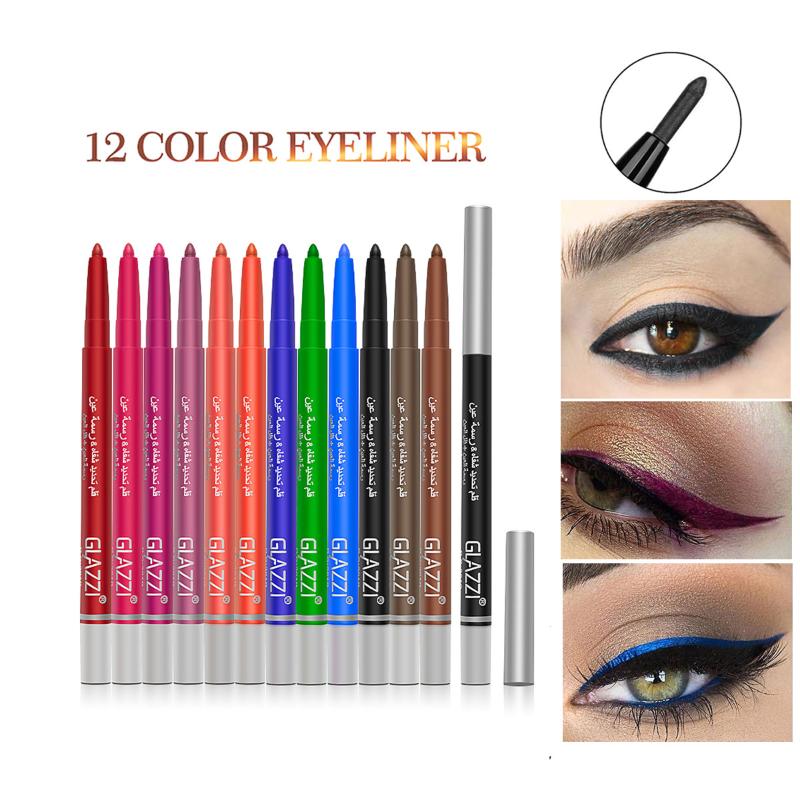 

12 color eyeliner color Waterproof Fast Dry Black Pencil Cosmetic Double-ended Eye liner Smooth MakeUp Tools12pcs/set, Mixed color