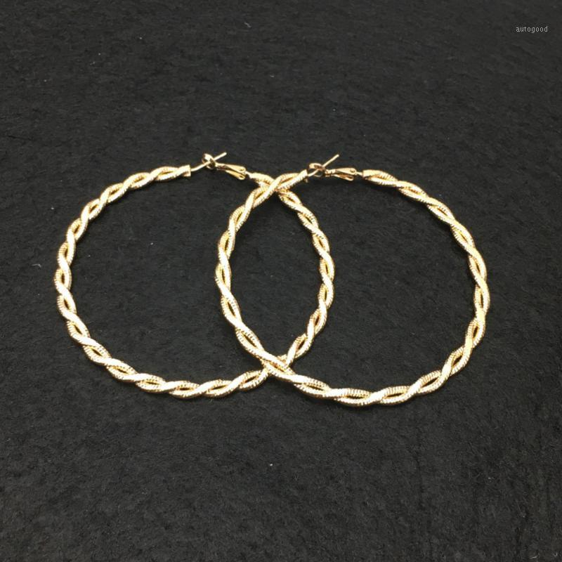 

Hoop & Huggie Fashion Big Earrings Unique Style Alloy Twisted Silver Color Golden Brincos For Women Costume Accessories UKMOC1