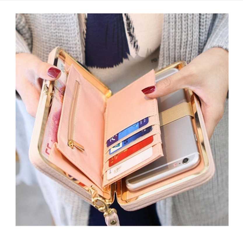 

Wallet Female Women's Wallet Snap Coin Purse Phone Bag Bow Multi-card Bit Card Holder Purse Women Luxury Billetera Mujer, Black