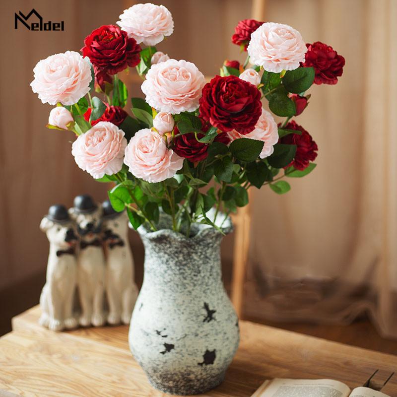 

Meldel 3 Heads White Peony Bouquet Artificial Yellow Peonies Flowers Silk Roses Pink Wedding Home Spring Decoration Fake Flowers, Blue