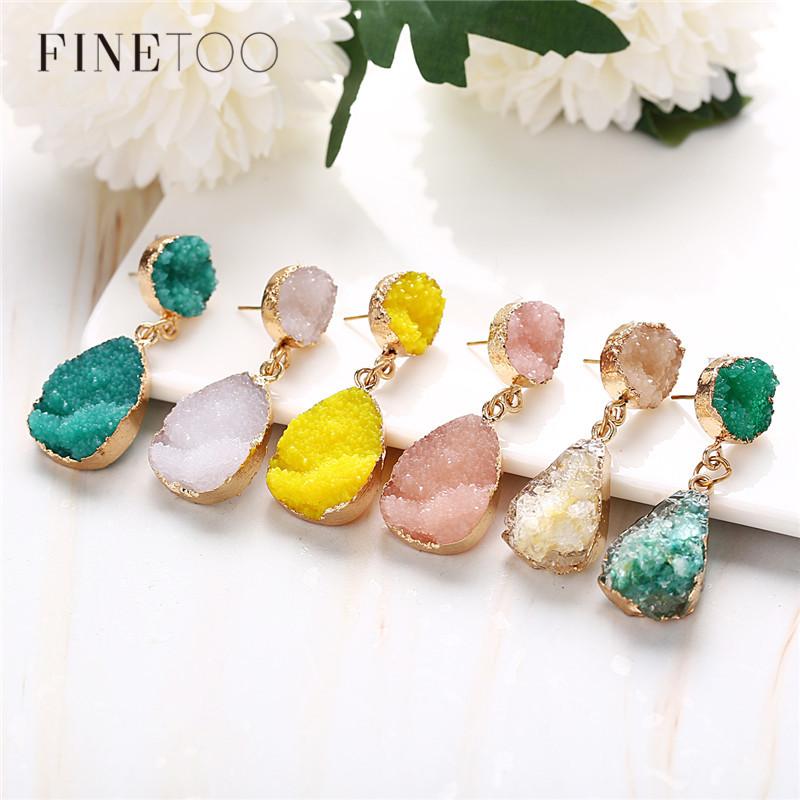 

Vintage Irregular Geometric Druzy Quartz Stone Earrings Minimalist Crystal Drop Statement Earrings for Women Pendientes Brincos