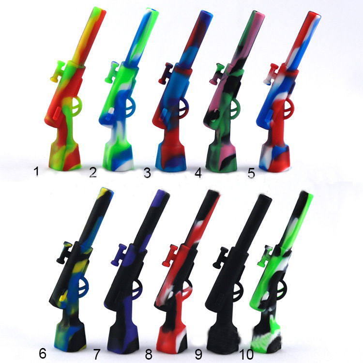 

Colorful 4.3 inch Rifle Silicone Smoking Pipe Tobacco Cigarette Pipes Handy spoon piping