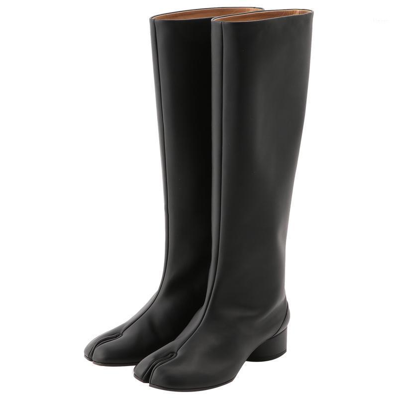

New Split Toe Boots Chunky Round High Heels Winter Women Boots Fashion Tabi-Shoes Women Knee-High zapatos de mujer zapato1, Black (winter)