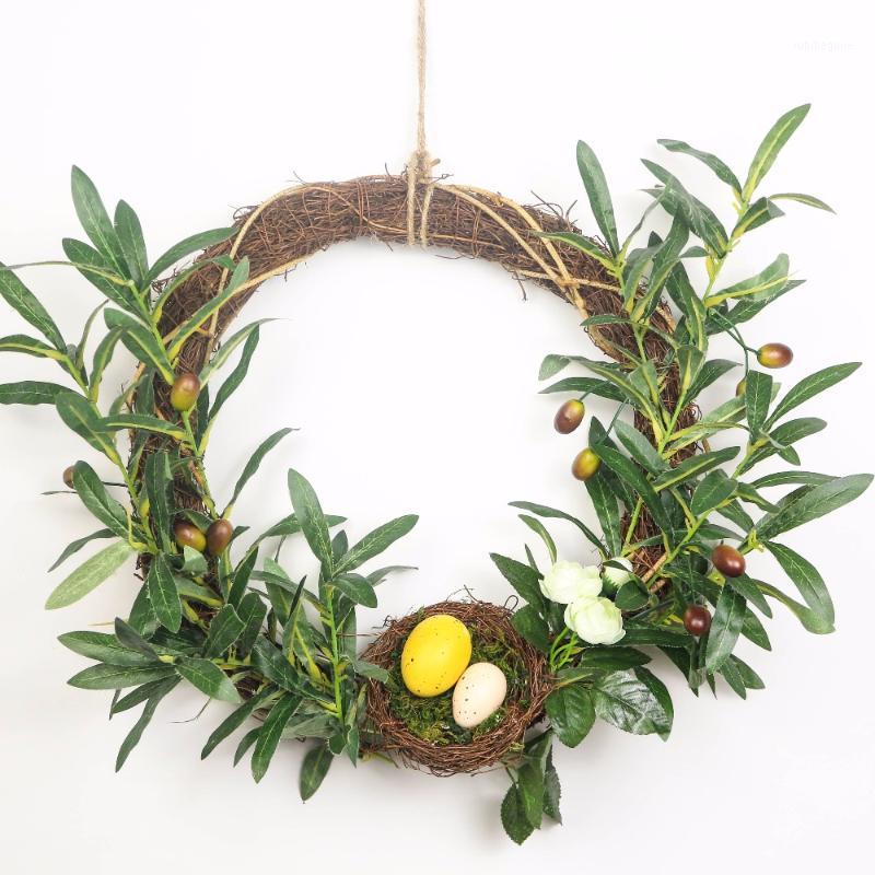 

Summer Spring Home Decors Easter Eggs Rattan Bird Nest Wreath Olives Decoration Rattan Front Door Wreath Garland Decor1, As photo