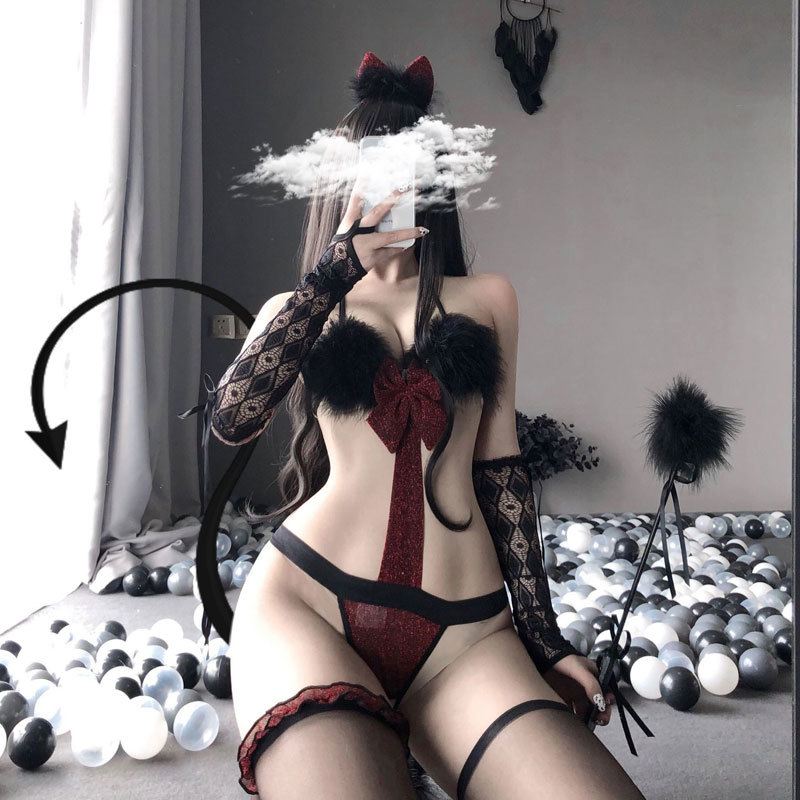 

Sexy female cosplay set red bra temptation to play erotic bodysuit lingerie