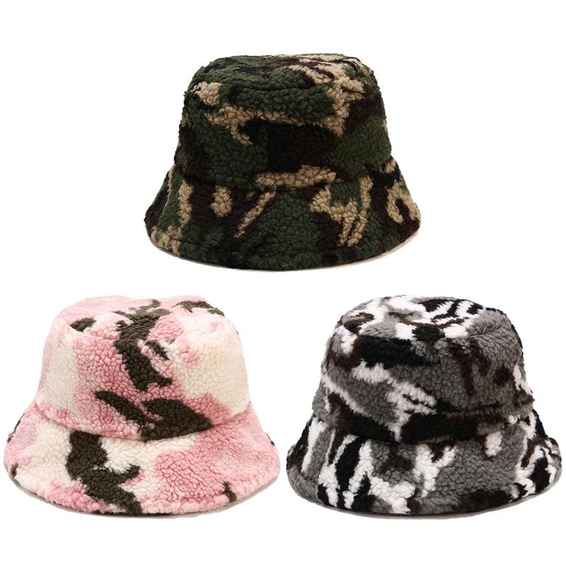 

New Soft Warm Fishing Cap Gorros Pink Camouflage Bucket Hats Winter Women Lady Gorros, H02