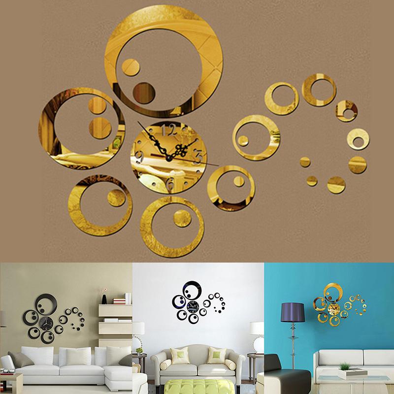 

Modern 3D Acrylic Circles Mirror Wall Sticker Clock Decoration Living Room Decor
