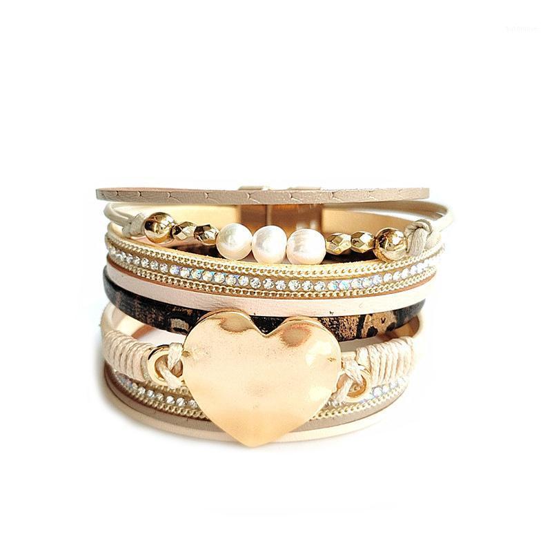 

Gold Peach Heart Metal PU Leather Bracelets for Woman Fashion 2020 Multilayer Wide Wrap Charm Bracelet & Bangle Female Jewelry1