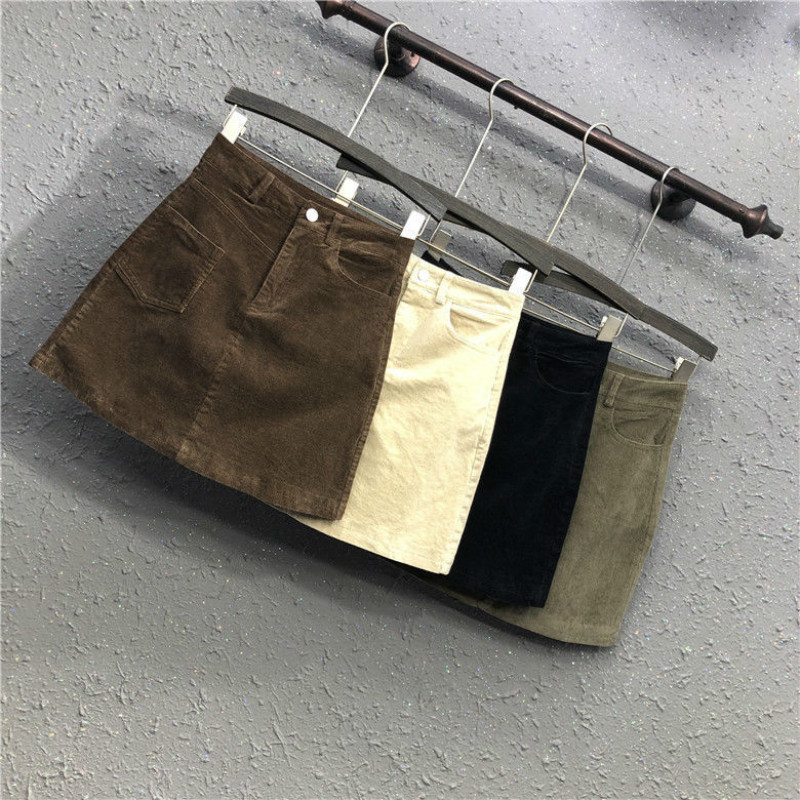 

New autumn 2021 black velvet of ladies vintage high pockets the line skirt mujer y421 MTHE, Junlvse