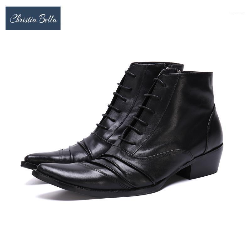 

Christia Bella Large Size British Style Man Short Boots Man Real Leather Increase Height Ankle Boots Formal Dress Italian1, Black
