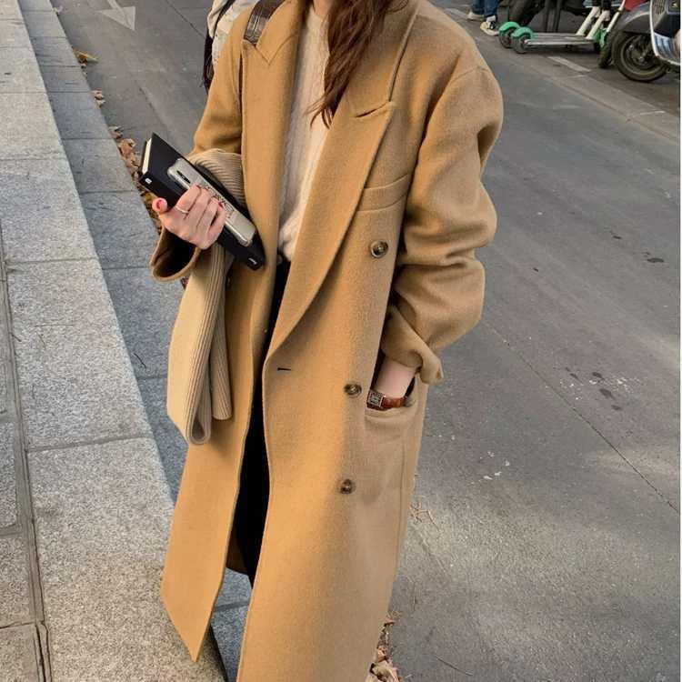 

double-sided cashmere coat cultivate morality long-sleeved suit collar jacket female of new fund of 2021 autumn winters, Black