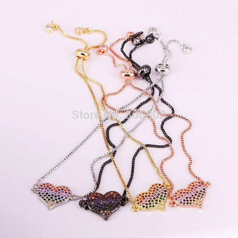 

Charm Bracelets 6PCS ZYZ-B5243 Heart Shape Rainbow Crystal Zirconia For Women Pave CZ Bracelet Jewelry1