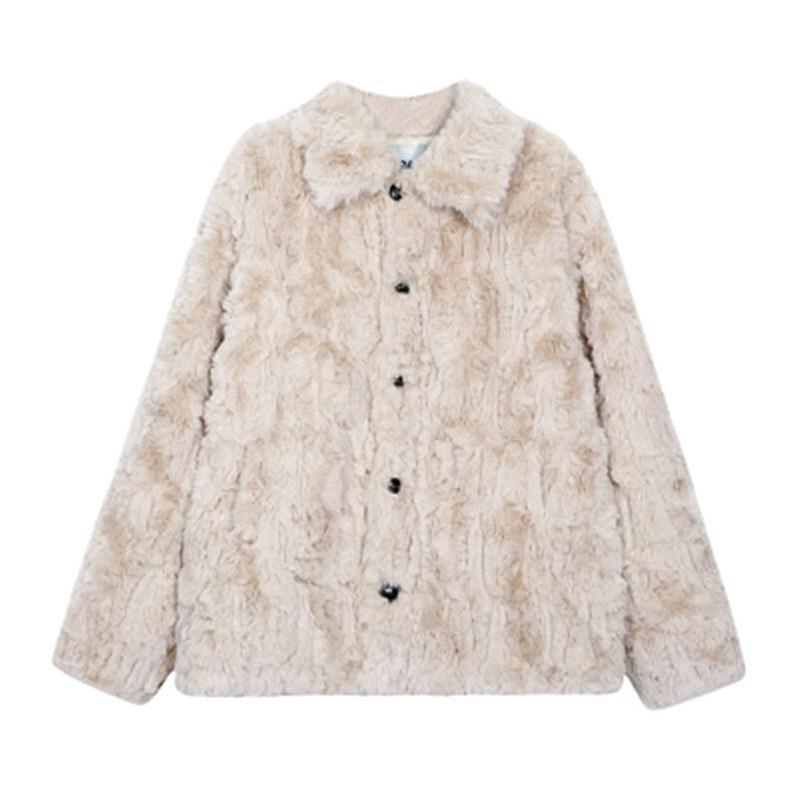 

2020 new faux fur coat female autumn and winter fur plush fluffy short style Korean lamb hair loose, Beige