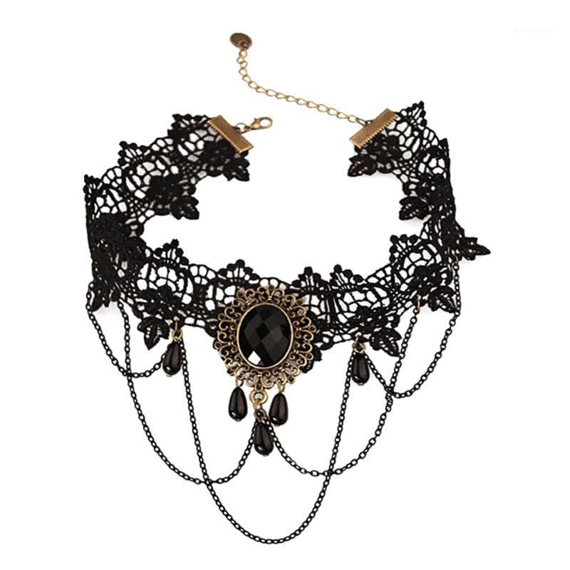 

New Collares Sexy Gothic Chokers Crystal Black Lace Neck Choker Necklace Vintage Victorian Women Chocker Steampunk Jewelry1