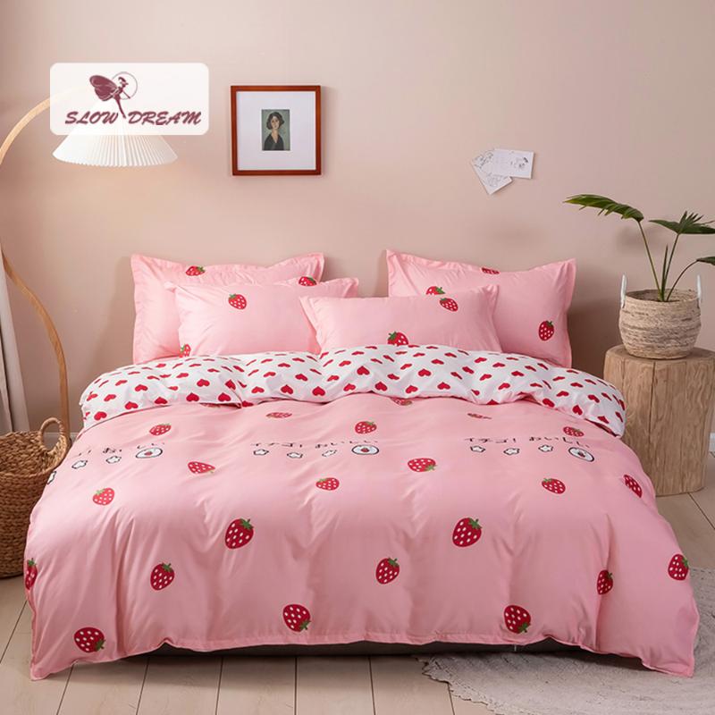

SlowDream Elastic Band Fitted Sheet Duvet Cover Pillowcase Bedding Set Strawberry Home Decor Bedspread Mattress Cover Adult Size, 12