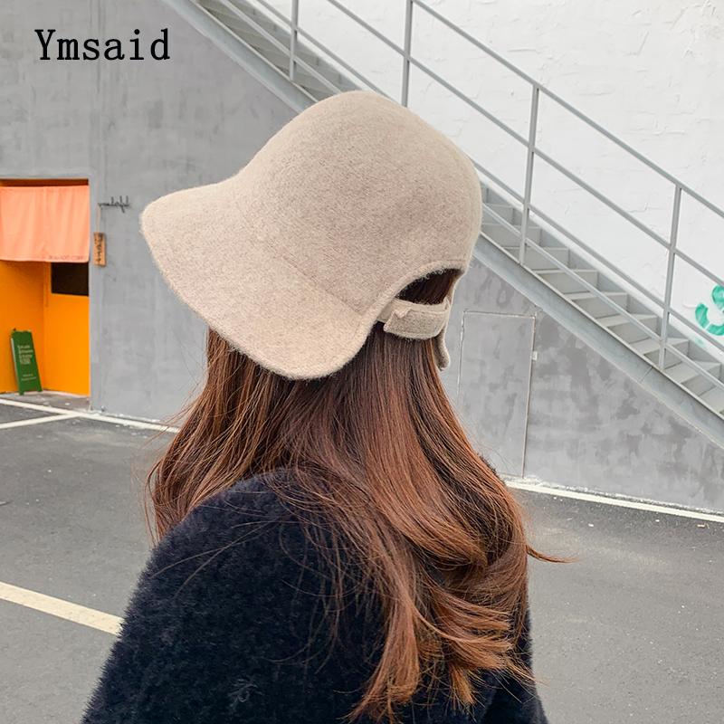 

Women Autumn Winter Wool Knitted Fisherman Hats Vintage Solid Color Elegant Temperament Bob Bucket Hat Female 2020 New, Blue;gray
