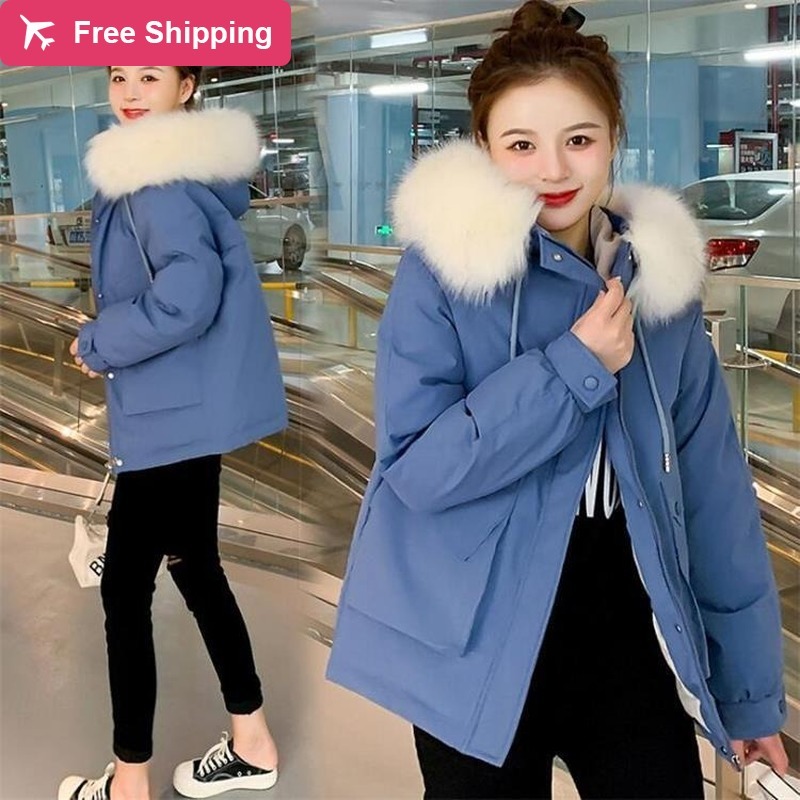 

2020 winter new long coat parkas fashion thick cotton parka female neck warm thin skin outerwear more size, Blue