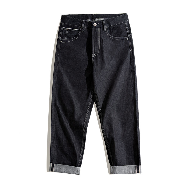 

Embroidered Wood Denim Pants the Vintage Retro-indigo Men Washed Sraight Loose Blue Ear Jeans Grtm, Solid colors.