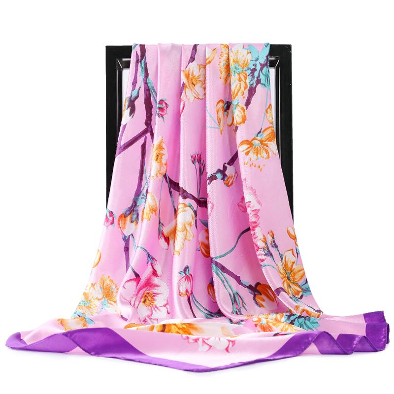 

Scarves 2021 Women Joker Pure Silk Square Scarf Foulard Femme Bandanas Big Flower Pattern Women's 90*90