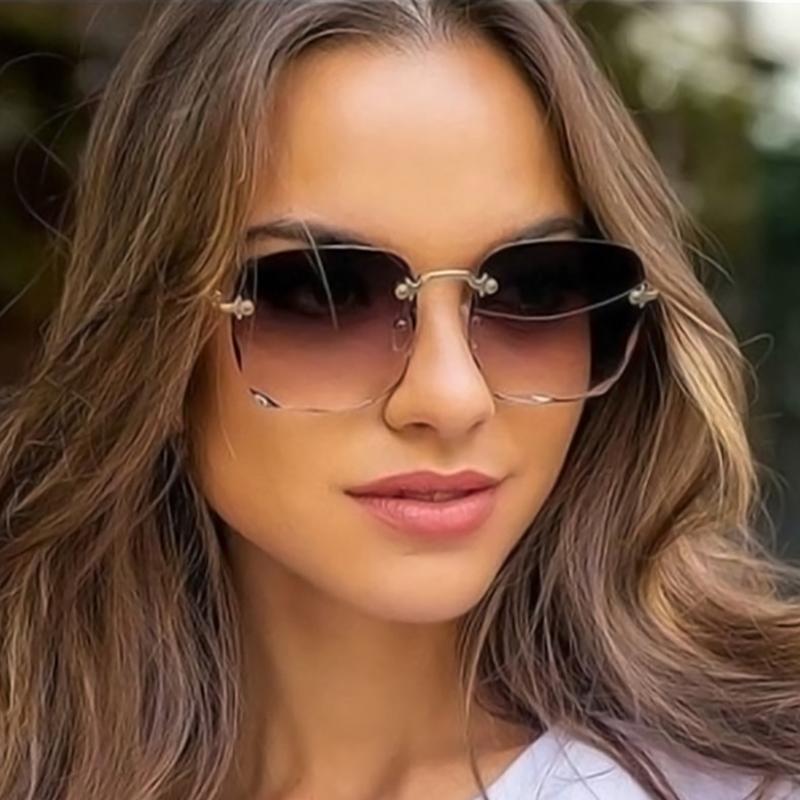

Sunglasses Luxury Vintage Square Women Brand Designer Oversized Sun Glasses Female Gradient Rimless Lady Mirror Shades Oculos