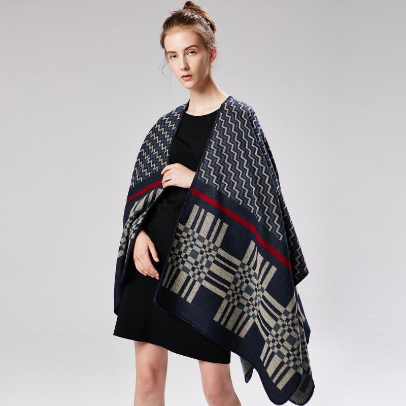 

Classic Cross Wavy Geometry Thick Warm Women Scarfs Cashmere Imitation Long Outside Cape Soft Ladies Shawl Wraps Autumn Poncho