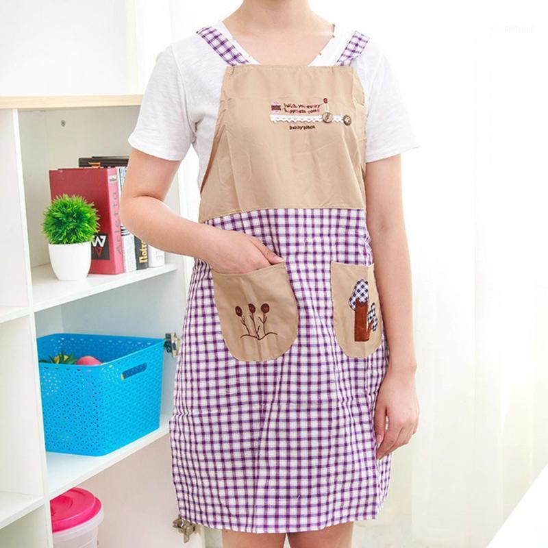 

Korean version of the plaid sleeveless double shoulder strap home apron Cute fashion anti-pollution oil-proof apron1