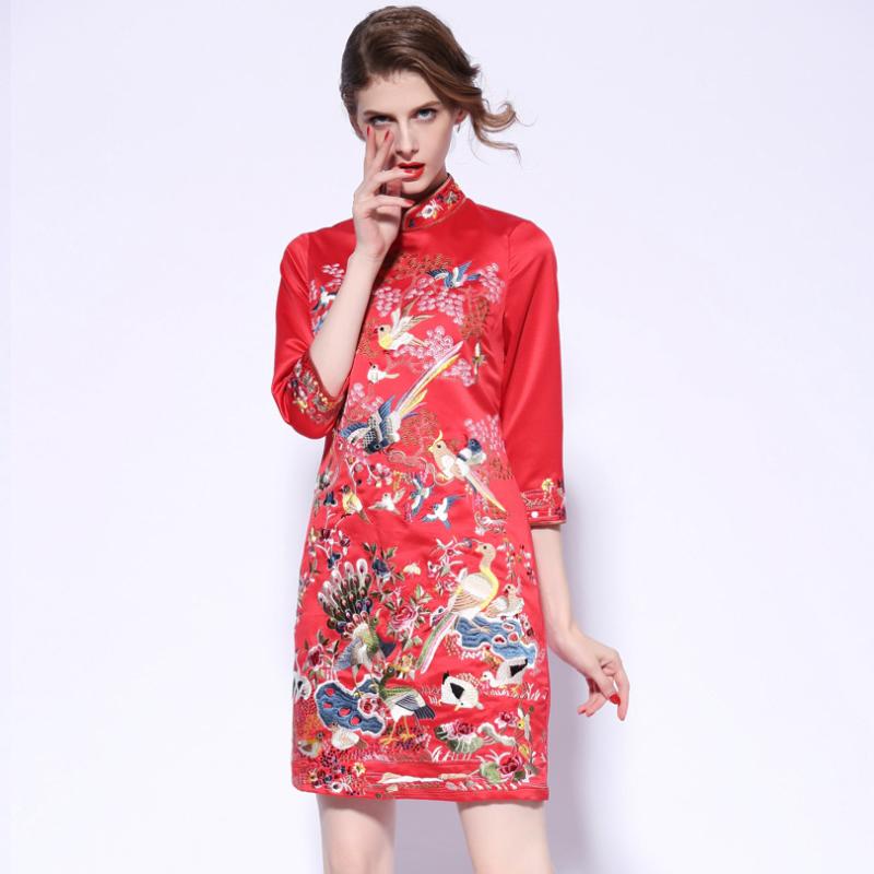 

Chinese traditional embroidery satin Cheongsam dresses