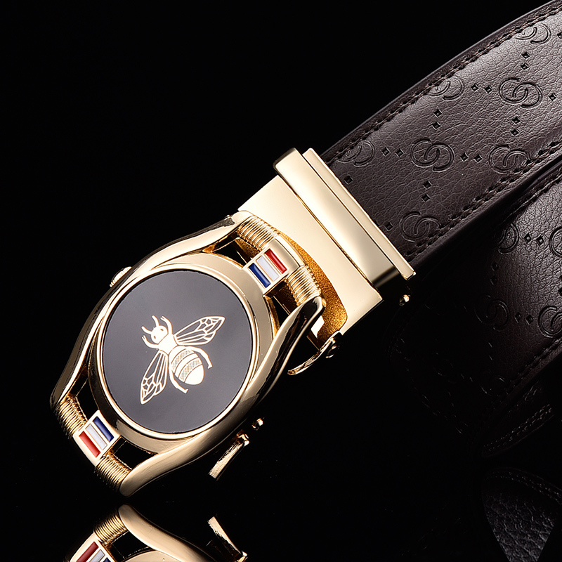 

2021 New Metal Automatic Buckle, Business Belt, Men's Leather Belt with Letter Embossing Xtht, Black