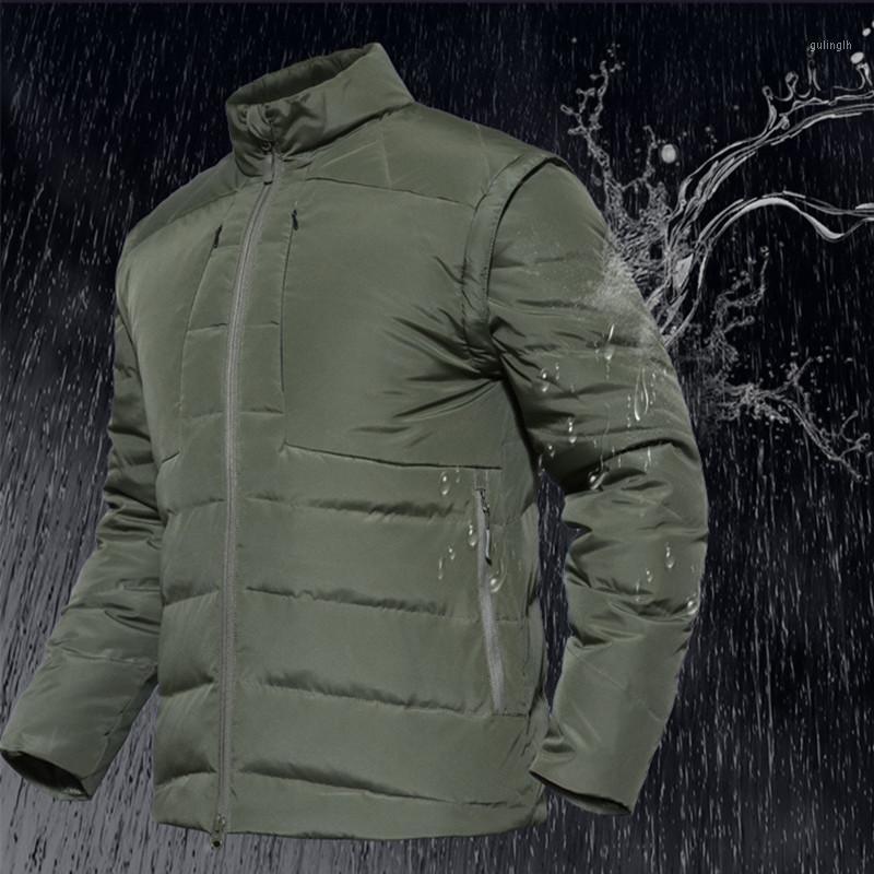 

Winter Men Waterproof Warm Sleeve Removable Down Jackets Waistcoat Male Tactical Combat Outdoor Hiking Camping Detachable Coats1, Black