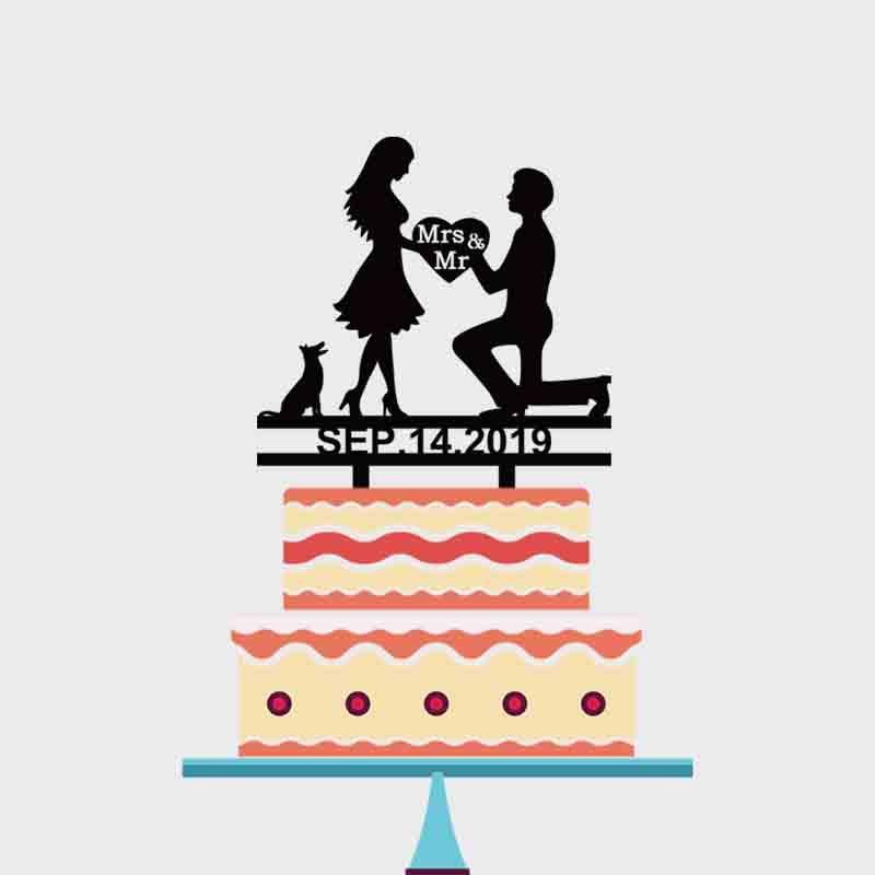 

Personalized Wedding Cake Topper Custom Wedding Date Bride and Groom Silhouette Cake Topper For Decoration YC028