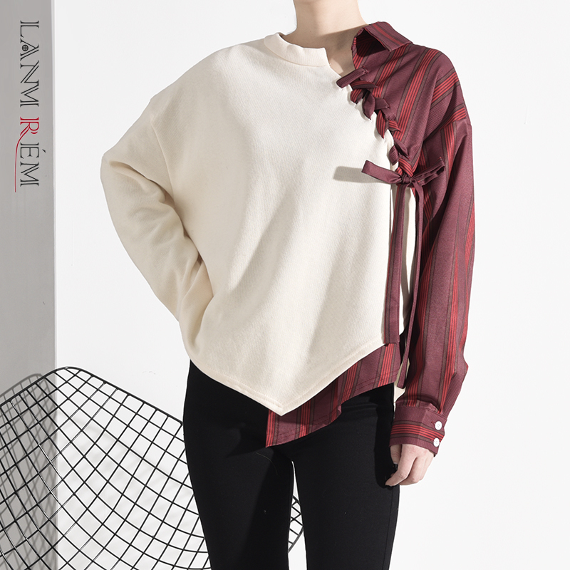 

LANMREM New autumn And Summer Contrast Colors Asymmetrical Striped Sweat Female High Street Top 19B-a477-04- 210204, Colormatching