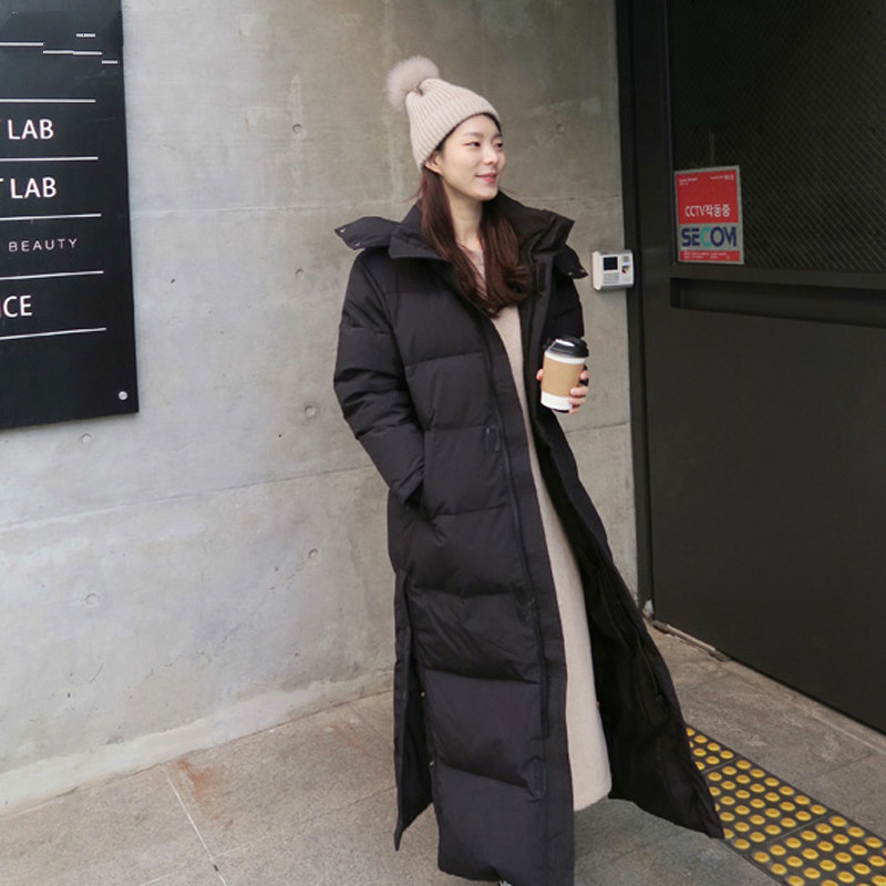 

a Female Hot Puffer Down Black Sea Jacket Long Section Plus Size Winter Coat Plumifero Mujer