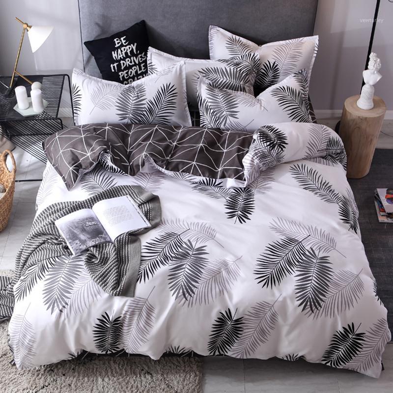 

3/4pcs/set Nordic Style Bedding Set Leaves Pattern Duvet Cover Set Flat Sheet Pillowcase Bedclothes Bed Linen Euro For Adult1, Difeini020