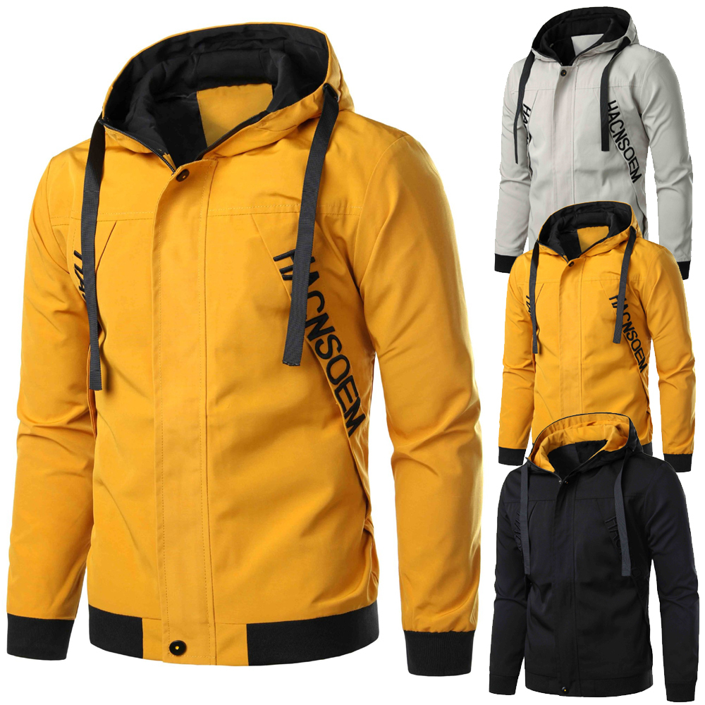 

Autumn low-weight zipper up to casual fashions men's sport fine fit fall with hoodie yellow jacket, White