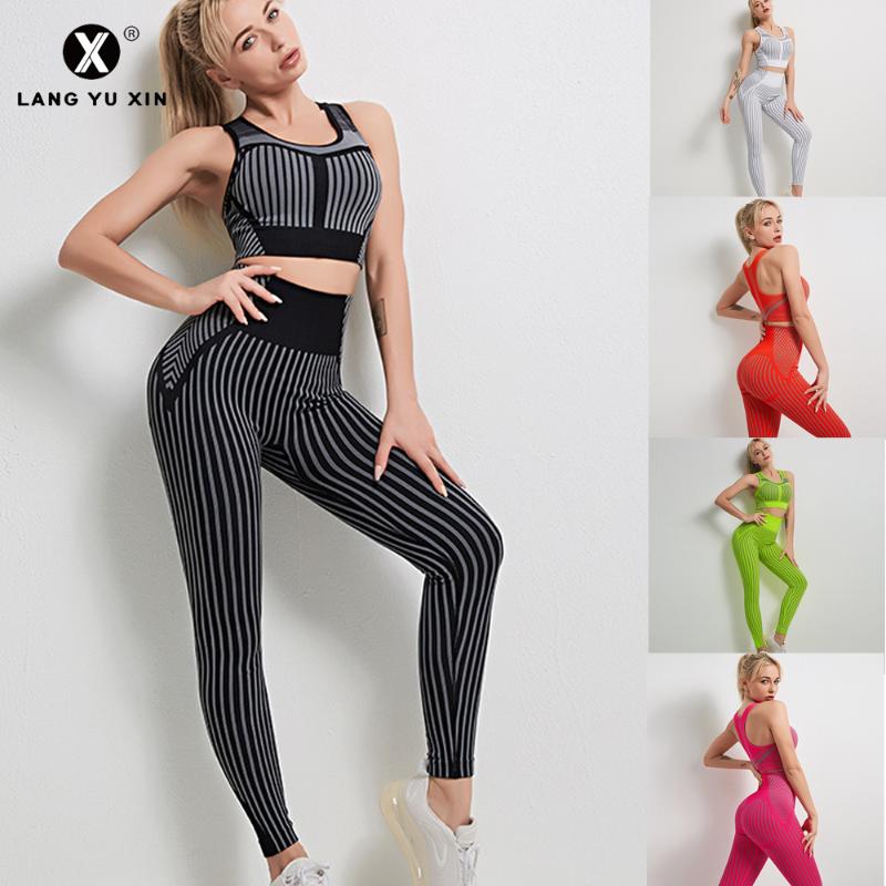 

Women' Seamless Yoga Suit Fitness Sportswear Push-up Sports Bra High Waist Leggings 2-Piece set Tian Jin Suit, Black