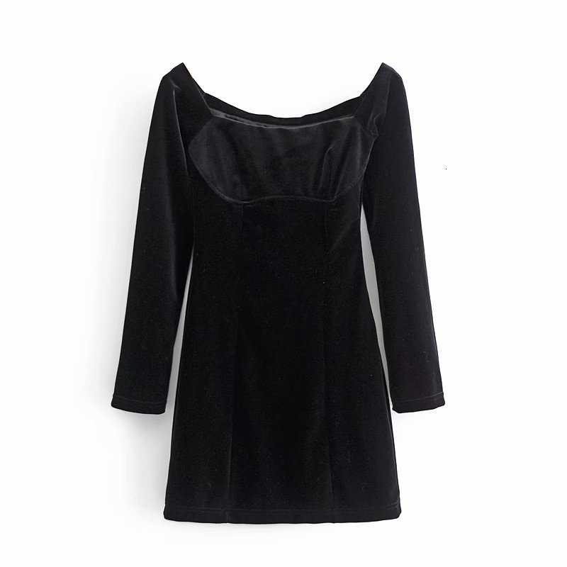 

2021 New Elegantes Vestidos Veludo Preto Moda Senhoras Bainha Mini Doce Feminino Vintage Vestido De Manga Cheia Chique X5c8, Black
