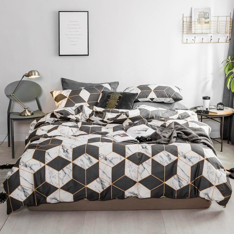 

100% Pure Cotton Bedding Set Geometric Pattern Duvet Cover Set With Bed Sheet And Pillowcase 3/4pcs Queen King Size Bedclothes, 18 aq xiaohua