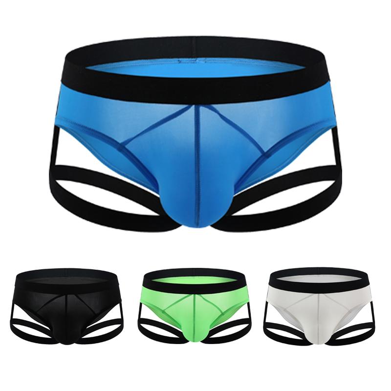 

Men's sexy underwear boxer briefs bandage underwear ice silk briefs breathable and quick-drying role performance, Black