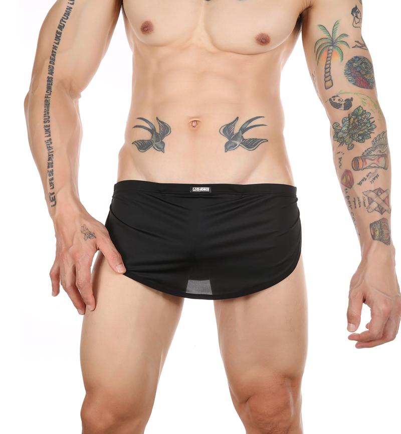 

Home Sleep Bottoms Men Sexy Underwear Boxers Shorts Side Split Loose Inner Pouch G String Homes Man Lounge Lingerie Pajama, Black