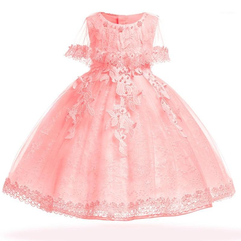 

Toddler Girls Dress ElePrincess Birthday Baby Ball Gown 2018 Lace Flower Girl Dresses Embroidery Infant Pageant Vestidos1, Pink