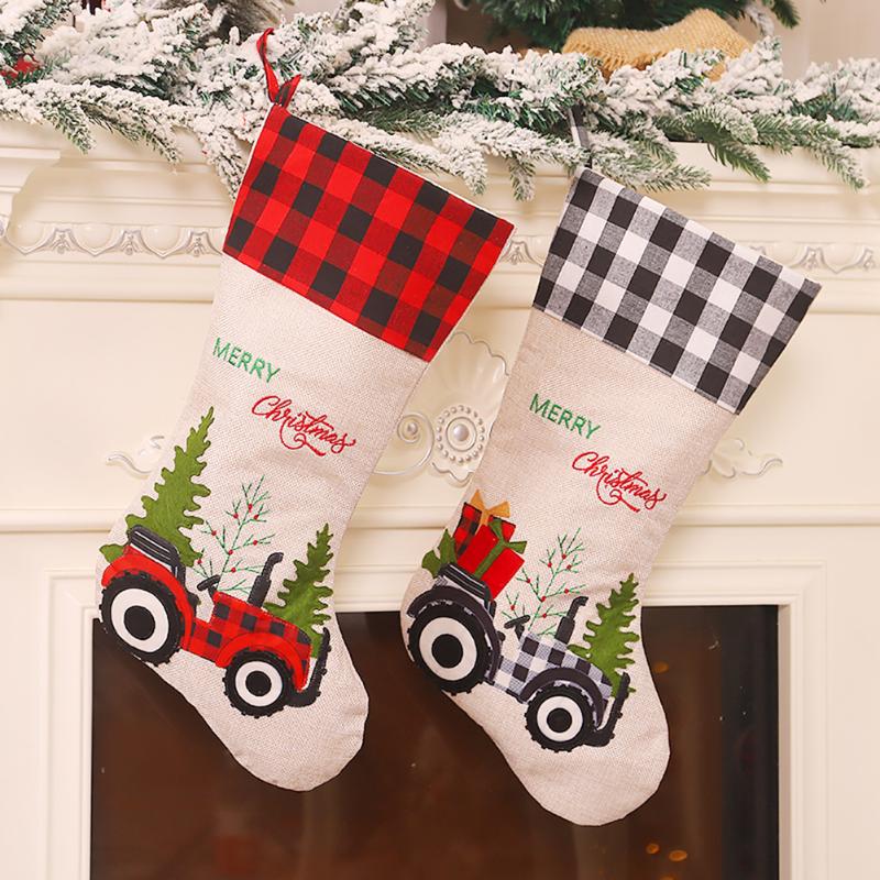 

Christmas Stockings Linen Sock Gift Candy Bag Kids Candy Bag Pocket Hanging Xmas Tree Decoration for Home Party Supplies