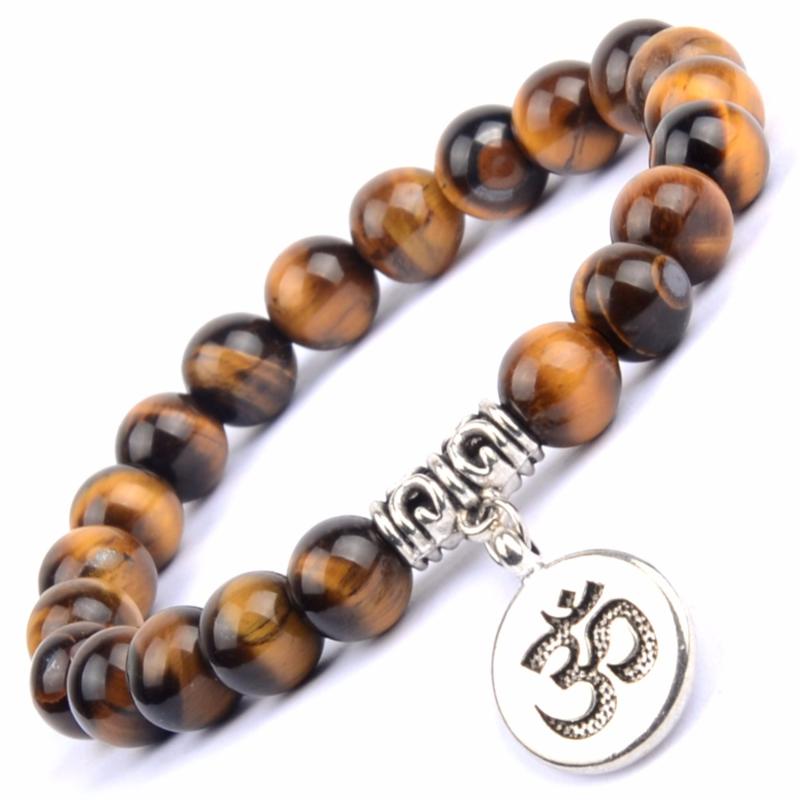 

Classic Buddha Bracelets Bangles For Women Natural Stone Tiger eye Beads Bracelet Yoga OM Charm Bangle Jewelry Pulsera Hombres