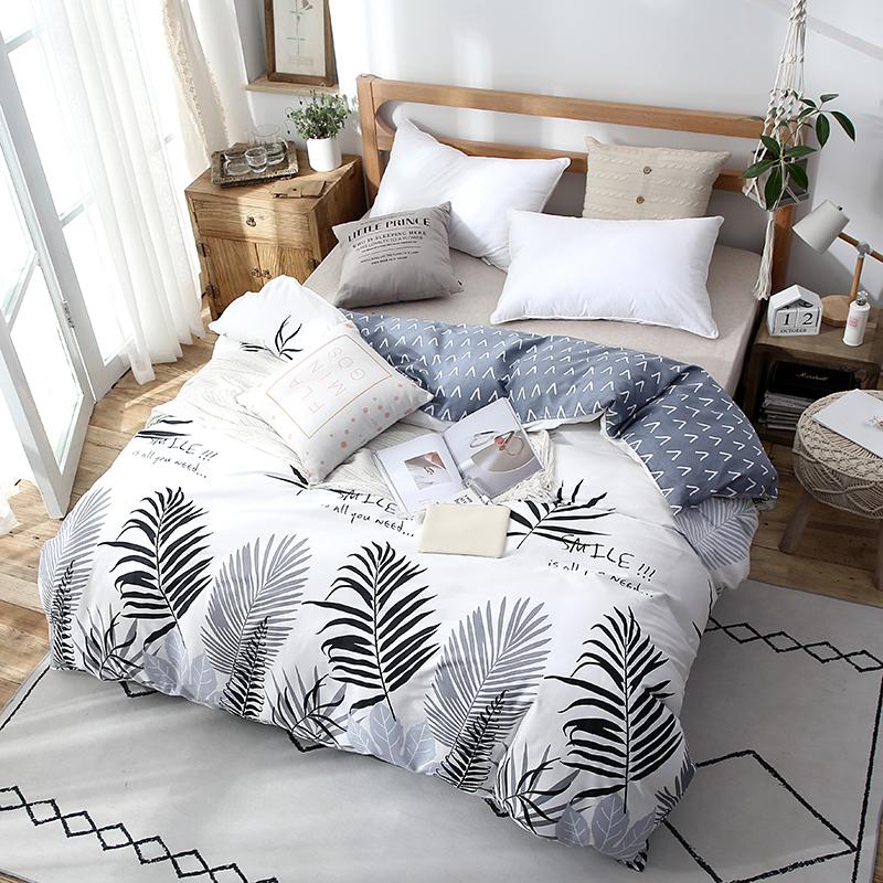 

Ins Style Grey Leaves Pattern 1Pc 100% Cotton Duvet Cover Case With Zipper (No Quilt) Single Full Queen King Double Size, 03