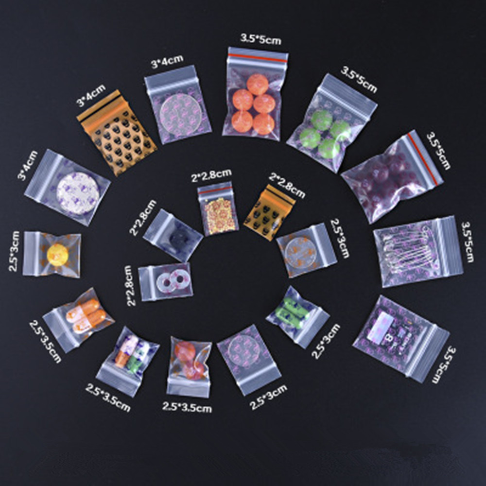 

100pcs/Lot Small Cartoon-Printed Transparent Ziplock Bag Reusable Food Zipper Pill Button Seed Powder Storage Pouches, Skeleton