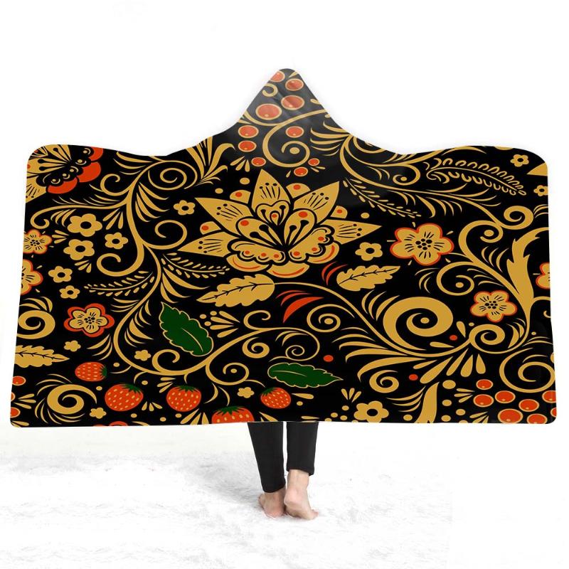 

Free shipping Holiday Christmas Gift Bohemian Geometrtic Mandala Paisley Flower Fleece Hooded Blanket Sofa Camping Throw
