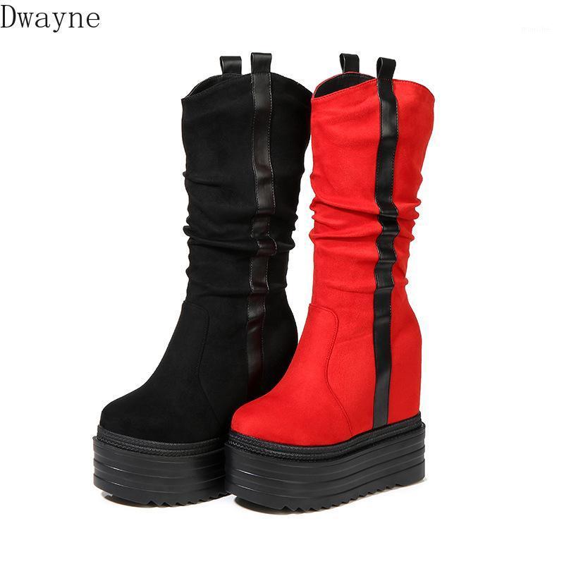 

13cm Sexy Elegant Women's Boots 2020 Winter New Middle Boots Increase Within Korean Thick Bottom Wedges Short1, Red