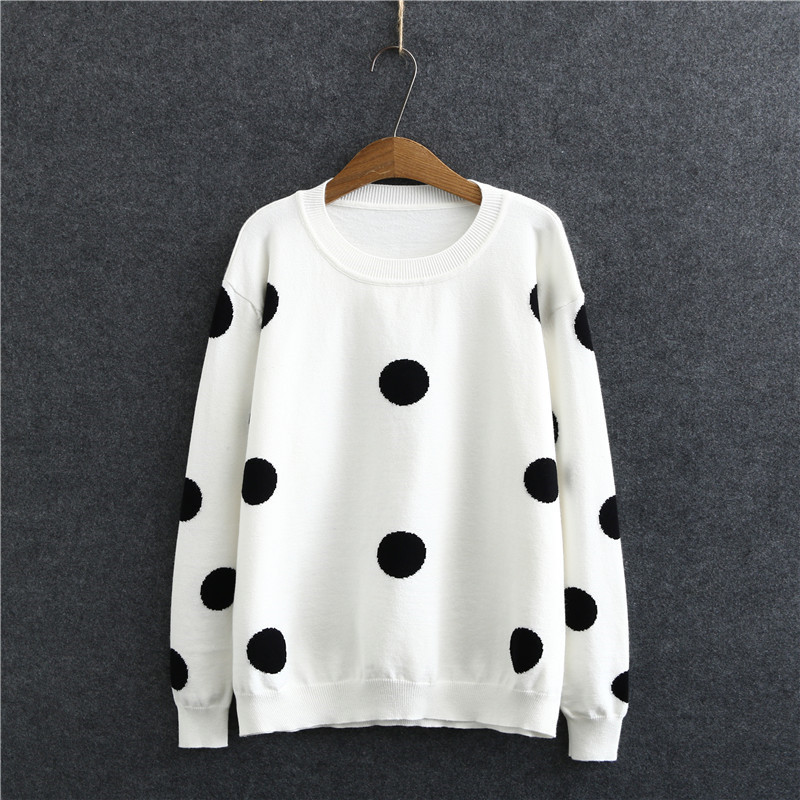 

Size Plus White Black Polkd Dot Female Blouses Sleeves Long Autumn Outwear Casual Pullovers 4qvp