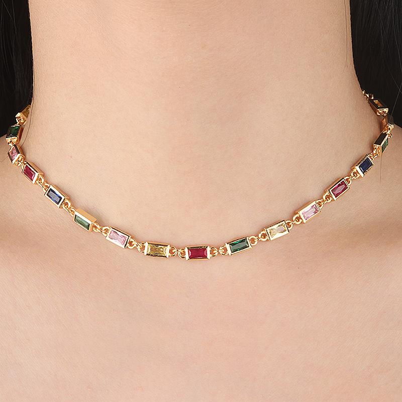 

Women's 18" 18K Plated Rainbow Crystal Chain Long Necklace